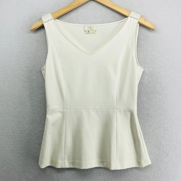 kate spade new york Tops - KATE SPADE Top 2 Ponte Sleeveless Peplum Blouse Rayon Blend Tank V-Neck White